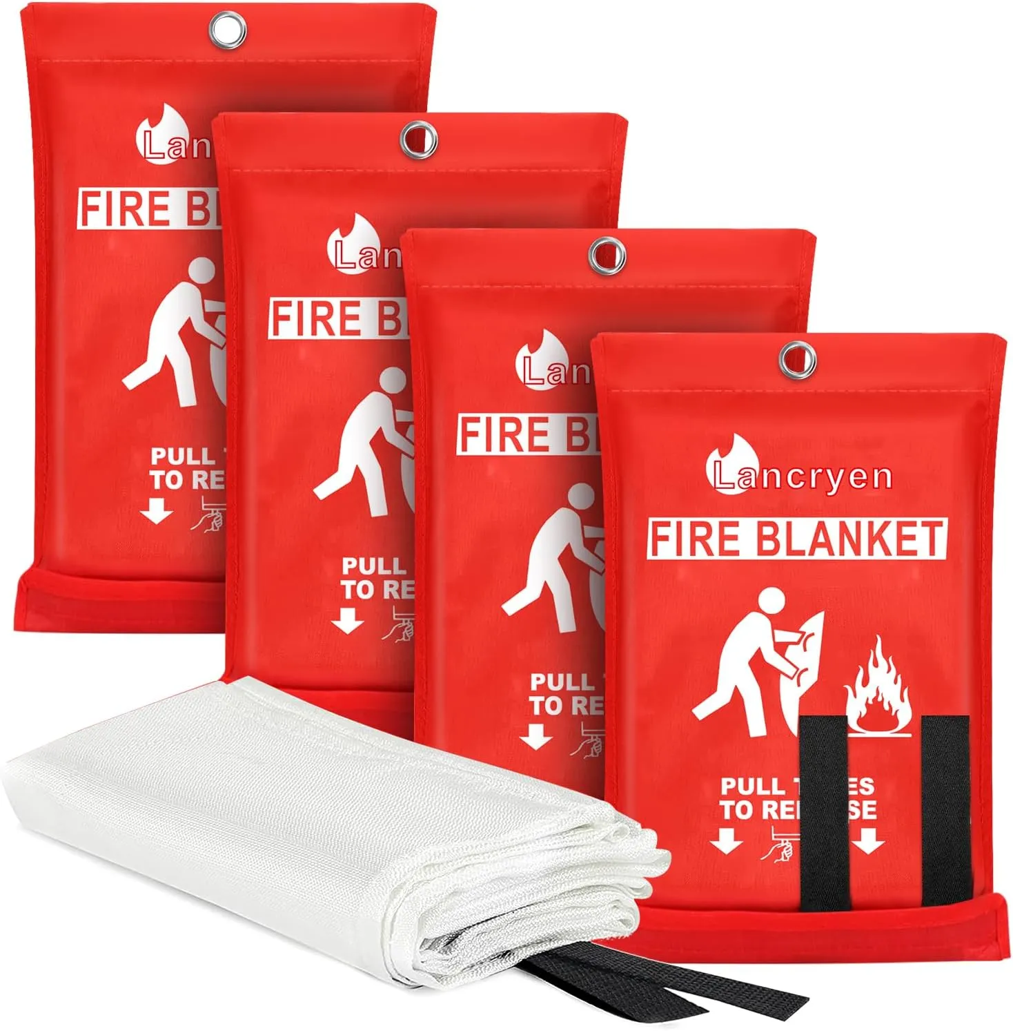 Lancryen 2025 Emergency Fire Blanket, Fire Extinguisher Blanket, Fire Suppression Fabric Flame Retardant Towel Flame Safety Cloth for Home, Kitchen, School, Grill, Car, Office, Warehouse(40” x 40”)
