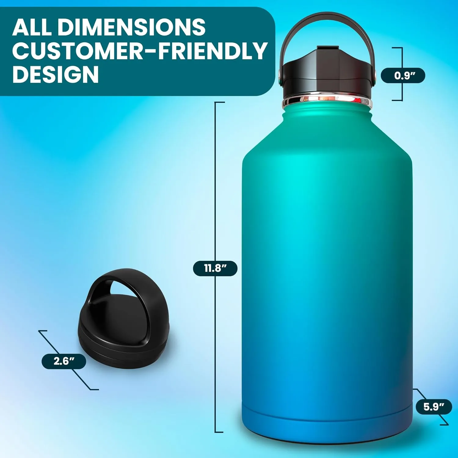 Large Insulated Water Bottle - Large Stainless Steel Water Bottle - 1 Gallon Stainless Steel - 128 oz Insulated