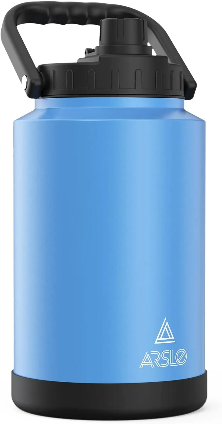 Large Insulated Water Jug With Handle, One Gallon Insulated Water Bottle, One Gallon Stainless Steel Water Bottle, Blue, 128 oz, 1 Count (Pack of 1)