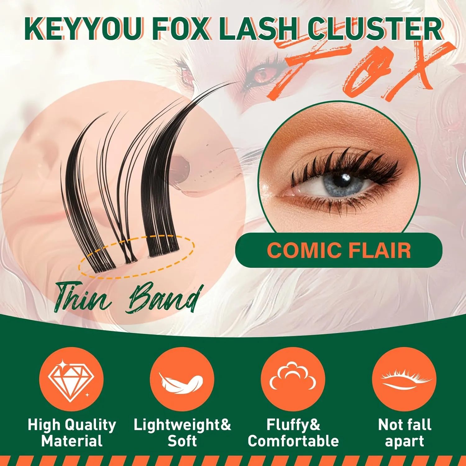 Lash Extension Kit KEYYOU Fox Family Lash Clusters Eyelash Extension Kit with Lash Bond and Seal,Tweezers,Remover for DIY lash extension kit at Home（HX03）