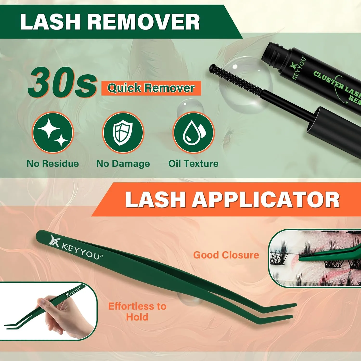 Lash Extension Kit KEYYOU Fox Family Lash Clusters Eyelash Extension Kit with Lash Bond and Seal,Tweezers,Remover for DIY lash extension kit at Home（HX03）