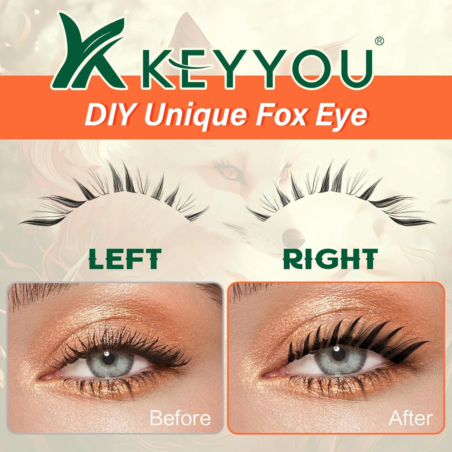 Lash Extension Kit KEYYOU Fox Family Lash Clusters Eyelash Extension Kit with Lash Bond and Seal,Tweezers,Remover for DIY lash extension kit at Home（HX03）