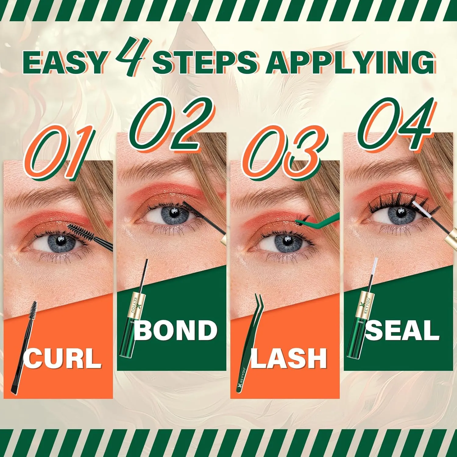 Lash Extension Kit KEYYOU Fox Family Lash Clusters Eyelash Extension Kit with Lash Bond and Seal,Tweezers,Remover for DIY lash extension kit at Home（HX03）