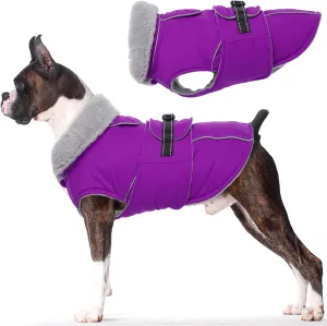 Lelepet Warm Dog Coat Reflective Fleece Vest Waterproof Dog Jacket with Adjustable Buckle Hook & Loop Windproof Cold Weather Coats for Small Medium Large Dogs, Purple, M