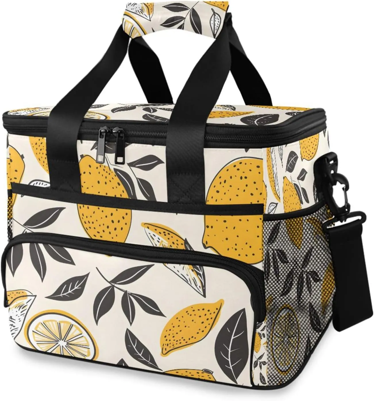 Lemon Vintage Boho Leaves Cooler Bag Insulated Cooler Soft Sided Cooler 24 Can Portable Picnic Bag Large Leakproof Lunch Bag Box for Beach Grocery Camping Travel Car Men Women