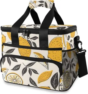 Lemon Vintage Boho Leaves Cooler Bag Insulated Cooler Soft Sided Cooler 24 Can Portable Picnic Bag Large Leakproof Lunch Bag Box for Beach Grocery Camping Travel Car Men Women