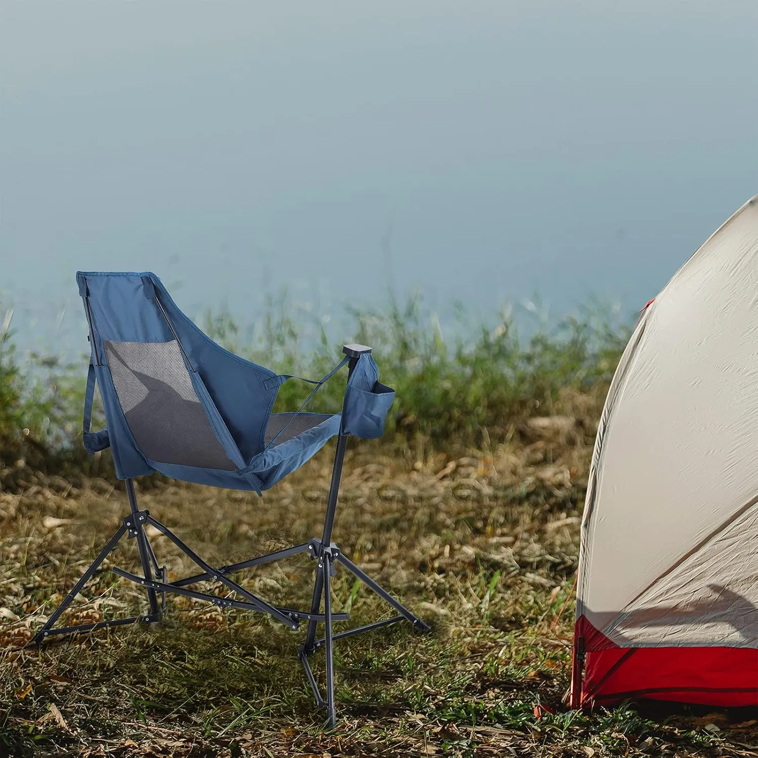 LET'S CAMP Hammock Chair Portable Camping Chair, 2 Pack Oversized Folding Rocking Chair with Headrest and Cup Holder for Travel, Picnic, Patio, Fishing, Supports 300lbs