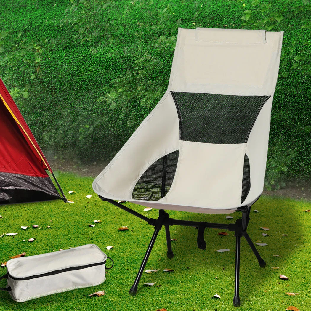 Levede Camping Chair Folding Outdoor Large Beige-VIC_Rural