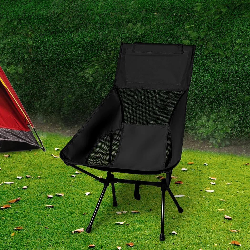 Levede Camping Chair Folding Outdoor Large Black-QLD_Rural