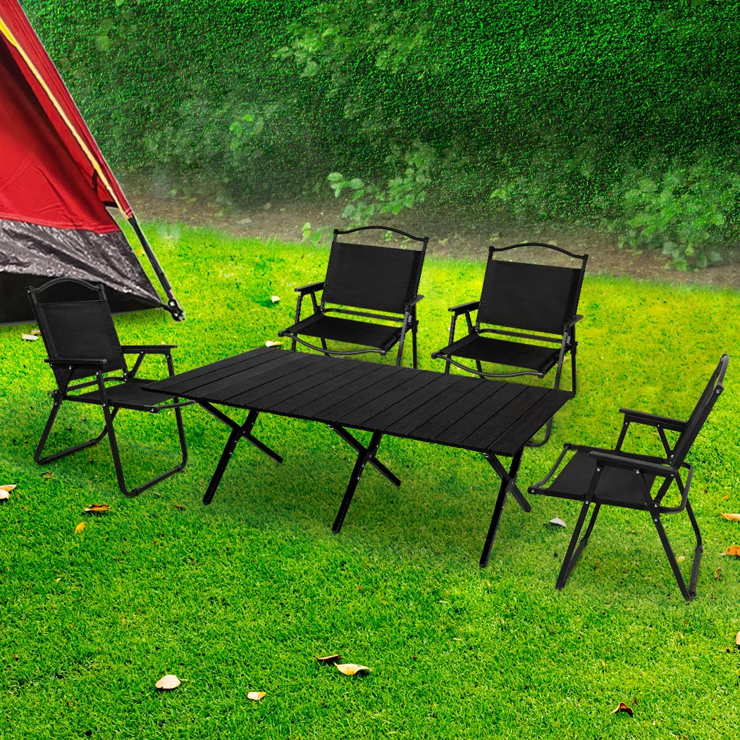 Levede Folding Camping Table Chair Set Black