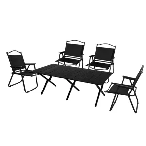 Levede Folding Camping Table Chair Set Black