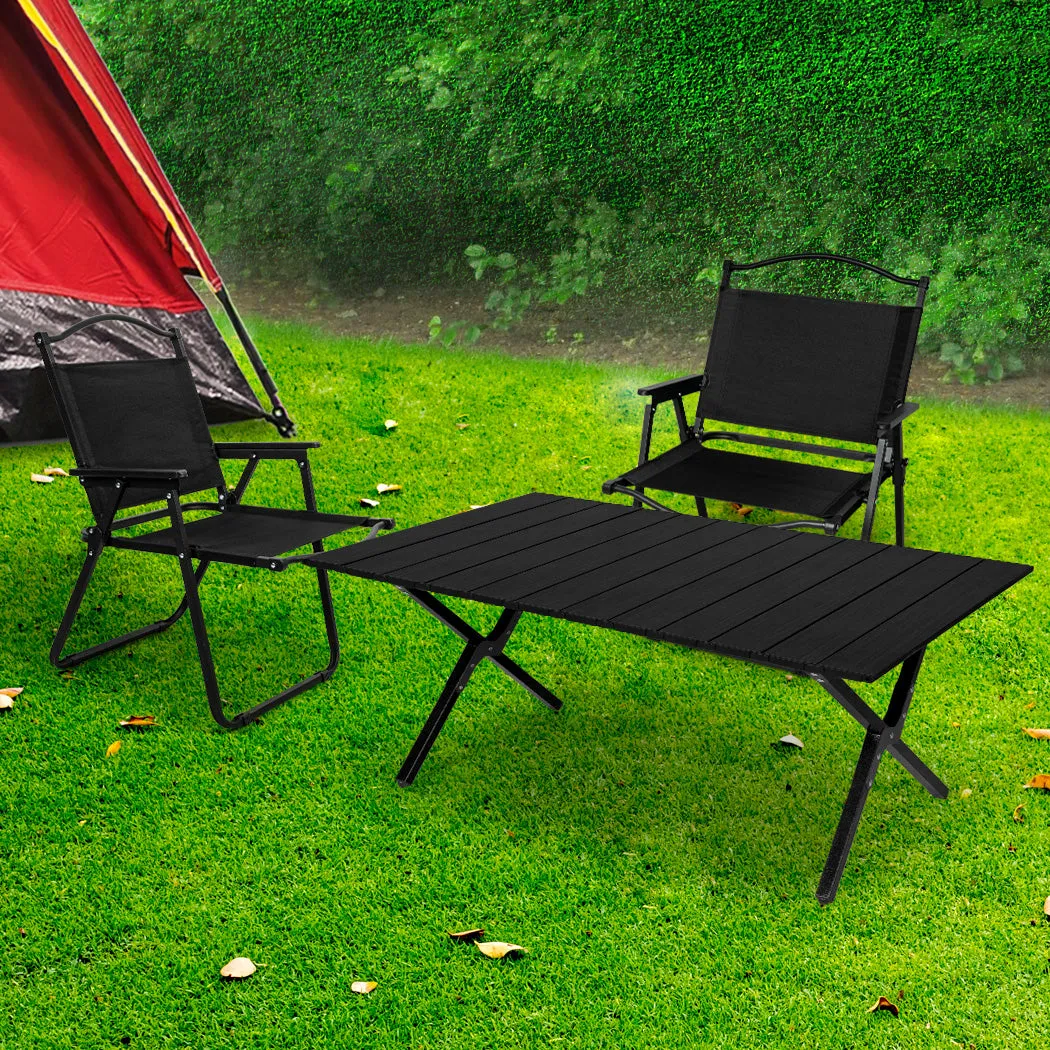 Levede Folding Camping Table Chair Set Black