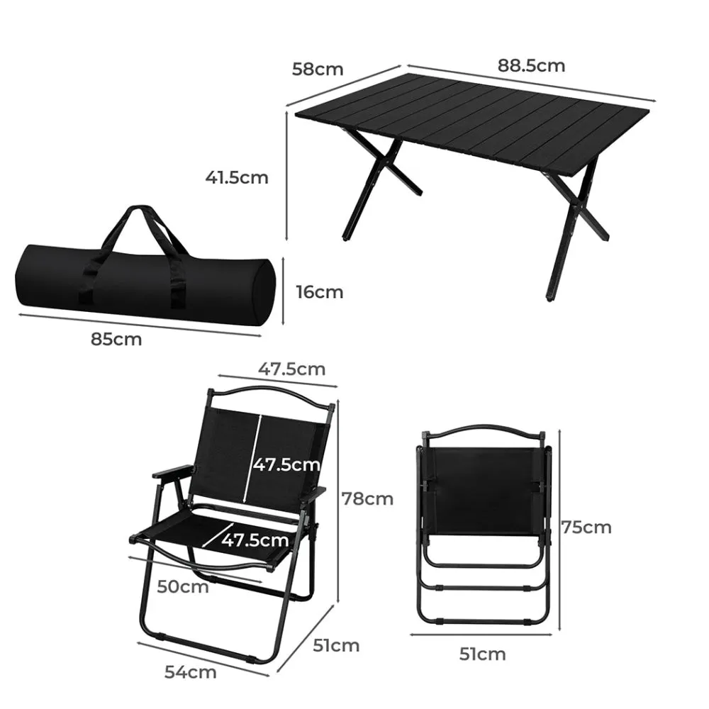 Levede Folding Camping Table Chair Set Portable Picnic Outdoor Egg Roll Foldable