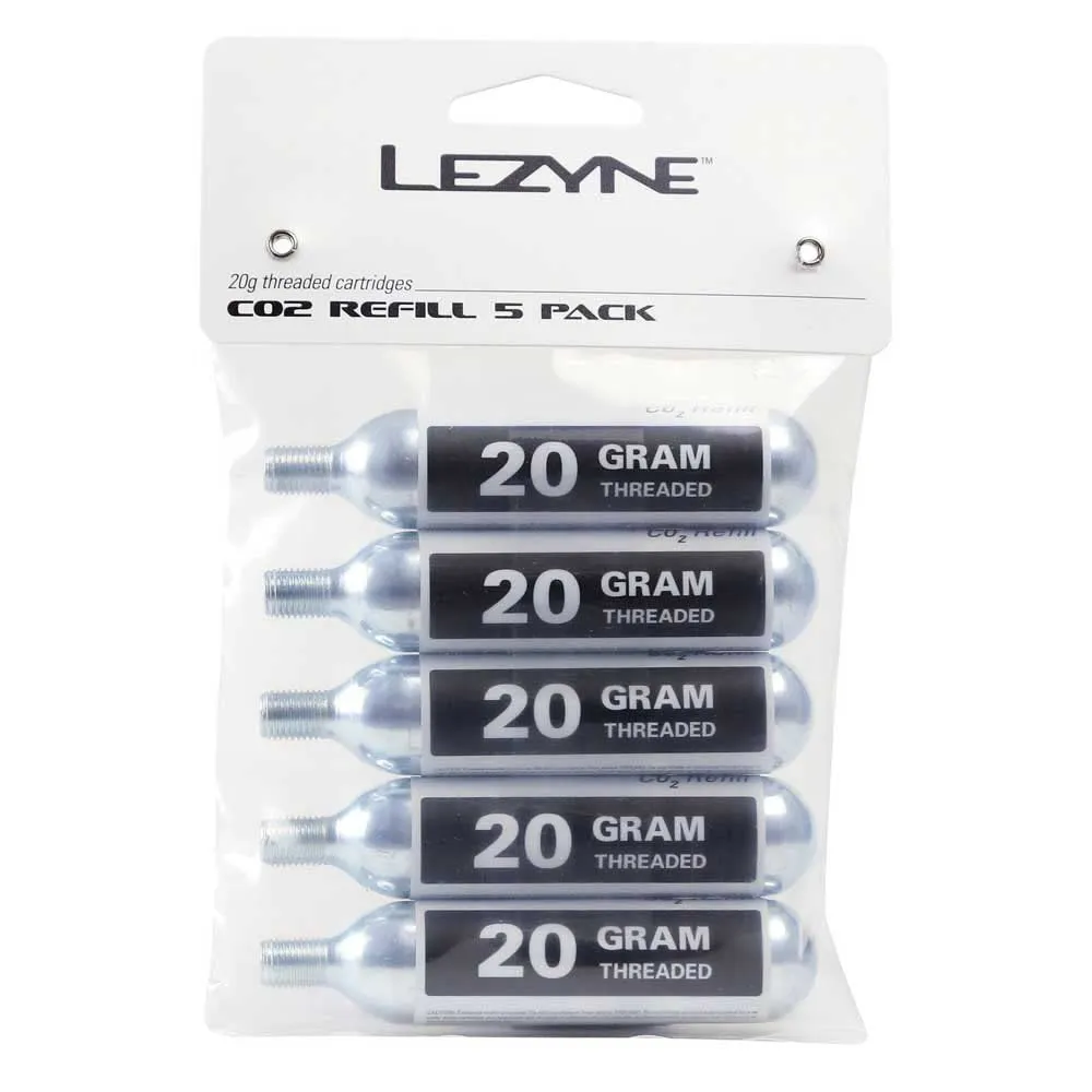 LEZYNE Threaded CO2 Cartridges 5-Pack for Quick and Easy Tire Inflation, Road, Gravel, Mountain Bike Tires, Compact, Compatible with Threaded Inflator Heads.