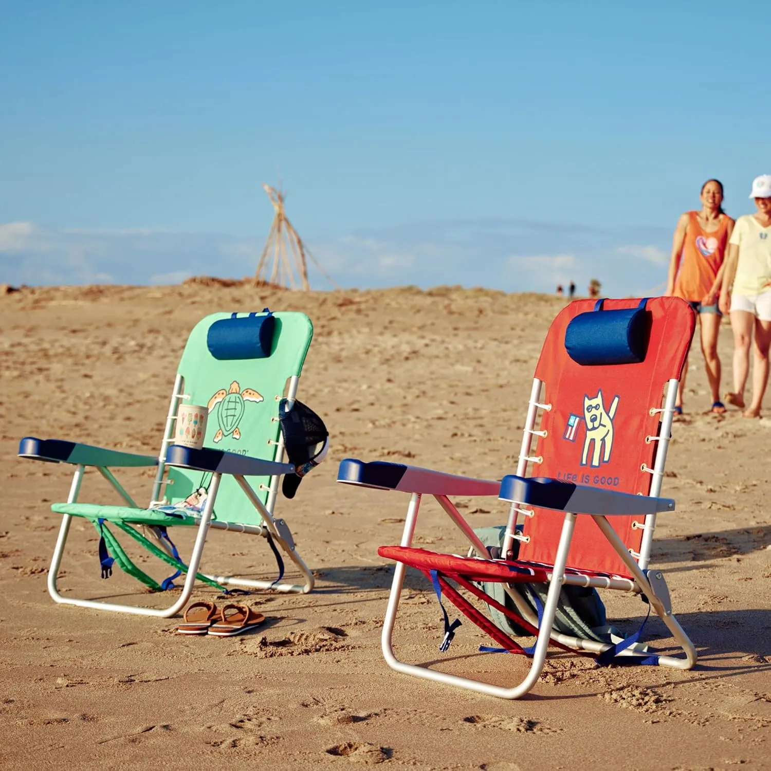 Life is Good 4-Position Lace-up Backpack Beach Chair with Pillow, Cup and Phone Holder, Faded Red