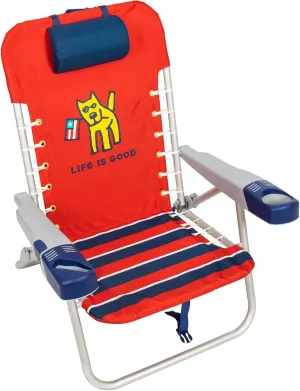 Life is Good 4-Position Lace-up Backpack Beach Chair with Pillow, Cup and Phone Holder, Faded Red