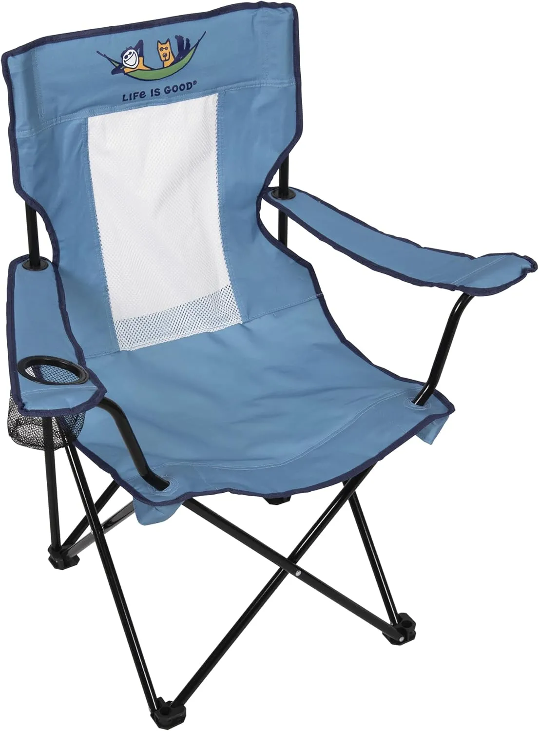 Life is Good Mesh Back Quad Chair, Portable Outdoor Folding Chair with Carry Bag for Beach, Sports, Tailgates, Camping, Fishing