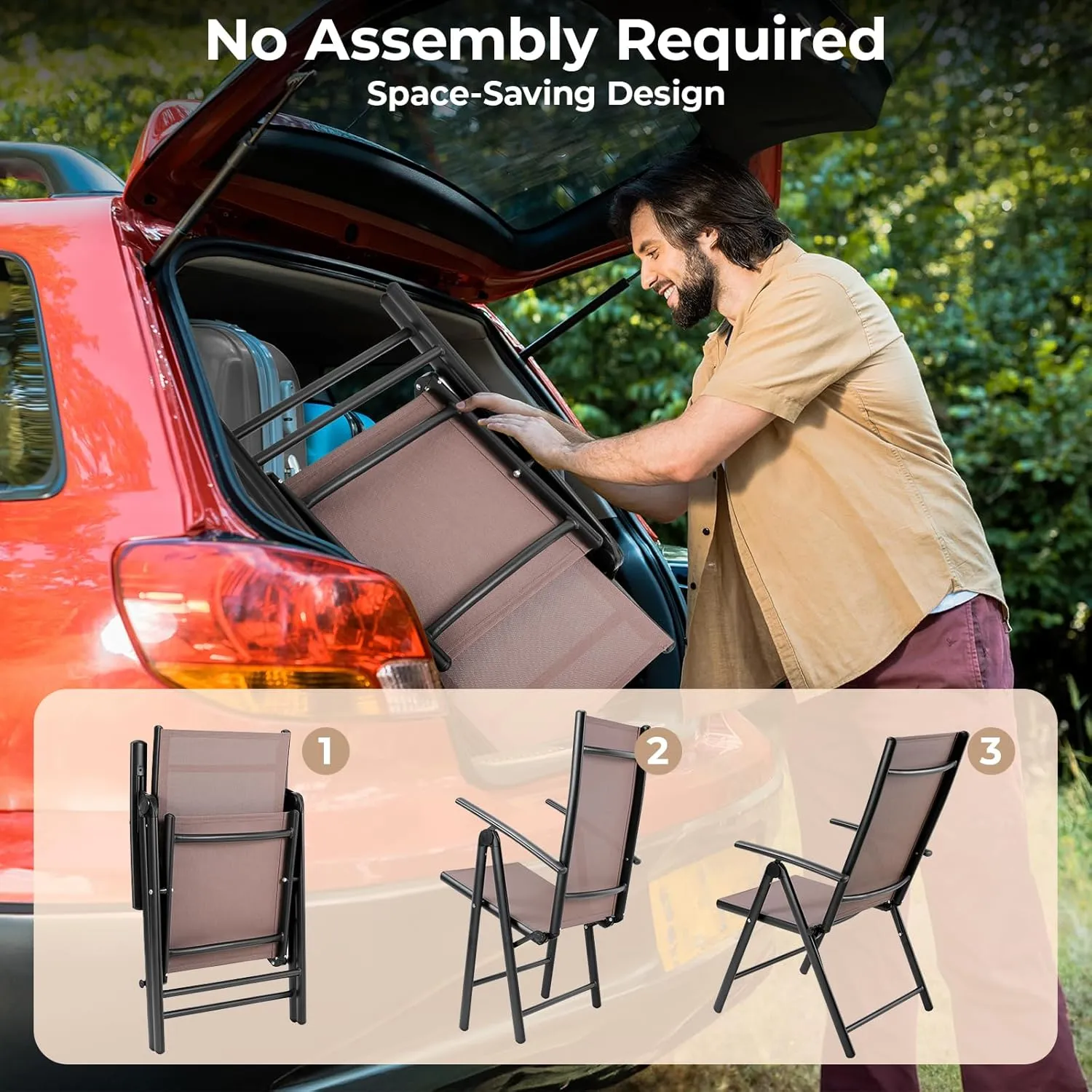 LIFERUN Folding Patio Chairs Set of 2, Outdoor Dining Chairs with Anti-Rust Aluminum Frame and Breathable Textilene Fabric, Weatherproof, No-Assembly, Portable Chairs for Garden, Yard & Balcony