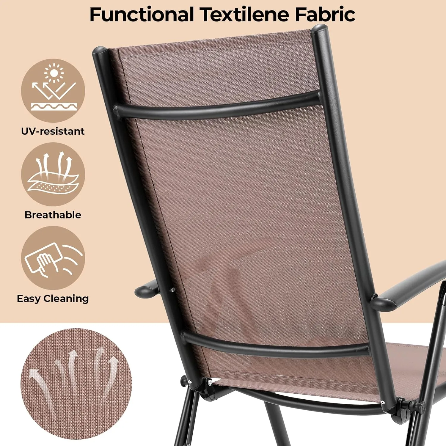 LIFERUN Folding Patio Chairs Set of 2, Outdoor Dining Chairs with Anti-Rust Aluminum Frame and Breathable Textilene Fabric, Weatherproof, No-Assembly, Portable Chairs for Garden, Yard & Balcony
