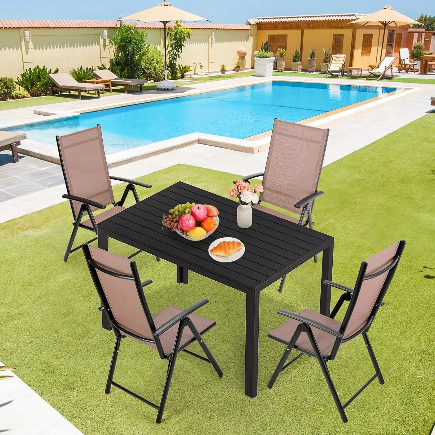 LIFERUN Folding Patio Chairs Set of 2, Outdoor Dining Chairs with Anti-Rust Aluminum Frame and Breathable Textilene Fabric, Weatherproof, No-Assembly, Portable Chairs for Garden, Yard & Balcony