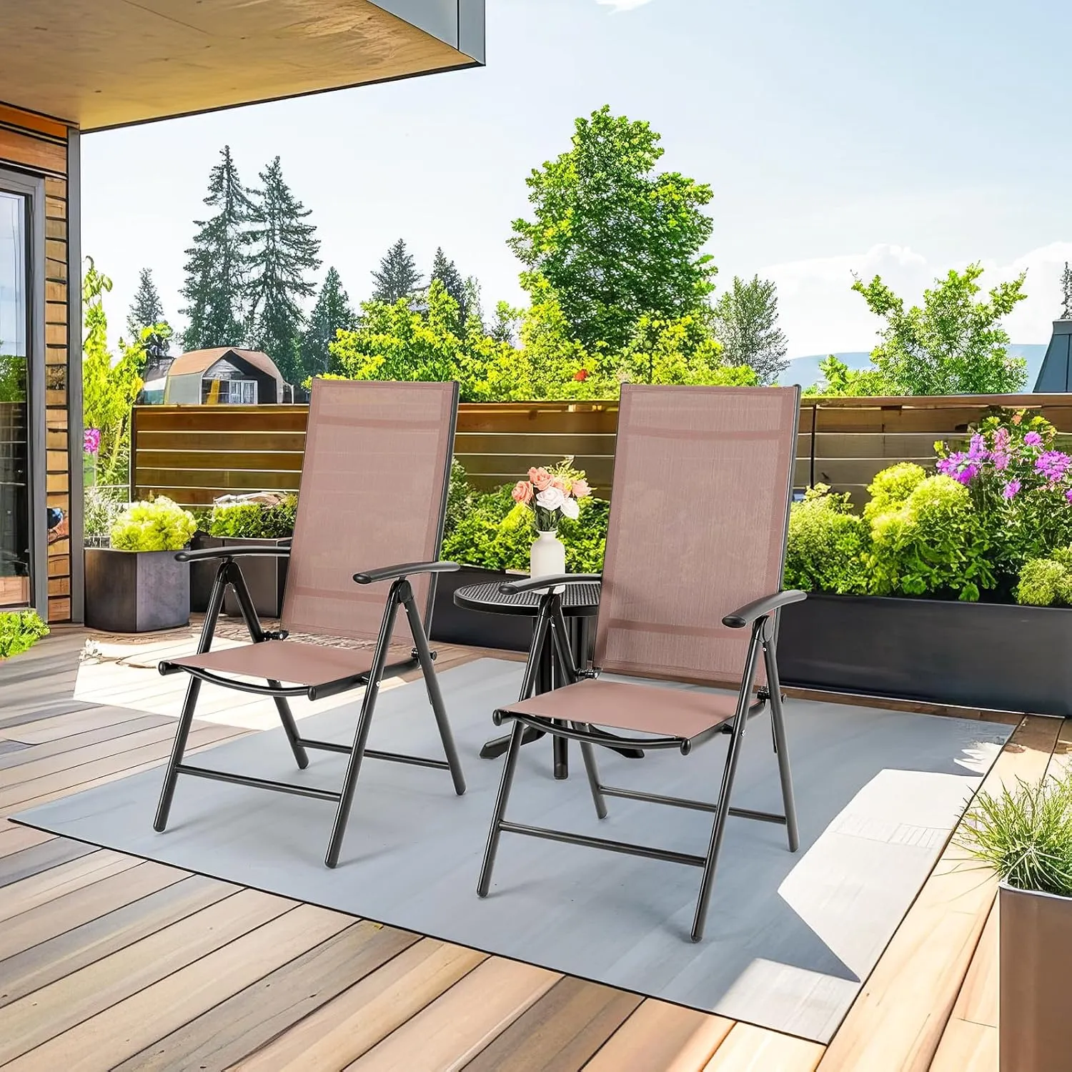 LIFERUN Folding Patio Chairs Set of 2, Outdoor Dining Chairs with Anti-Rust Aluminum Frame and Breathable Textilene Fabric, Weatherproof, No-Assembly, Portable Chairs for Garden, Yard & Balcony