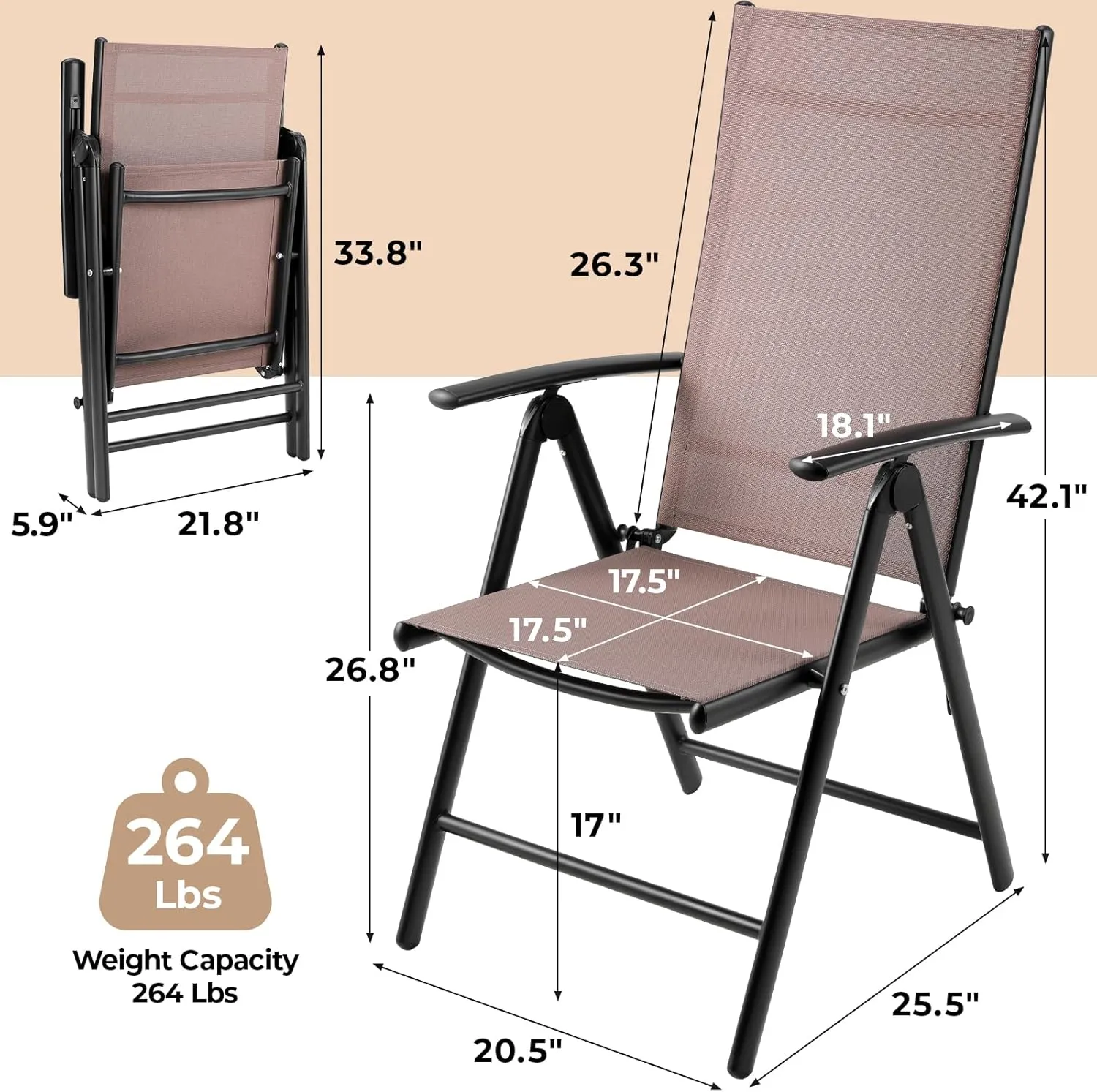 LIFERUN Folding Patio Chairs Set of 2, Outdoor Dining Chairs with Anti-Rust Aluminum Frame and Breathable Textilene Fabric, Weatherproof, No-Assembly, Portable Chairs for Garden, Yard & Balcony