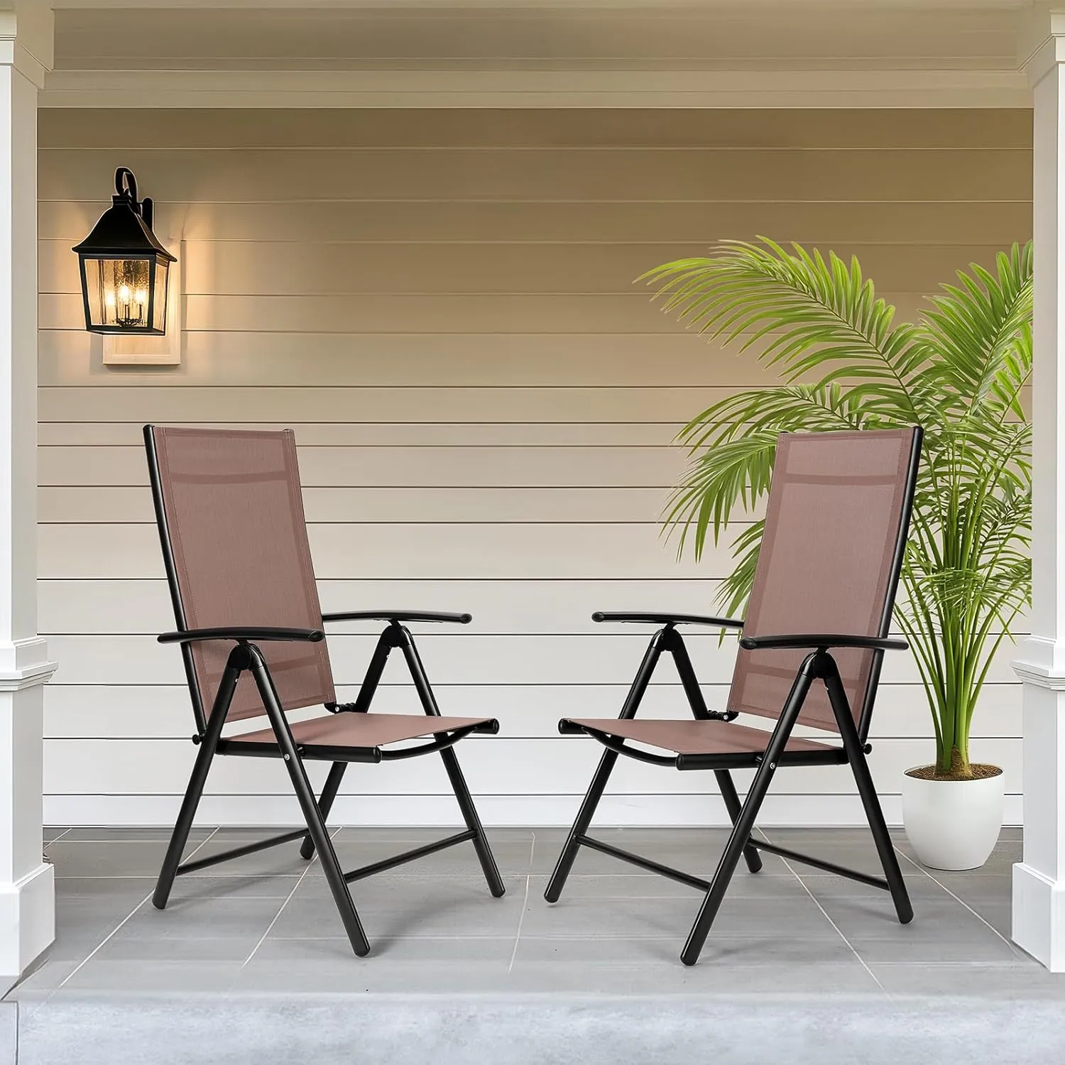 LIFERUN Folding Patio Chairs Set of 2, Outdoor Dining Chairs with Anti-Rust Aluminum Frame and Breathable Textilene Fabric, Weatherproof, No-Assembly, Portable Chairs for Garden, Yard & Balcony