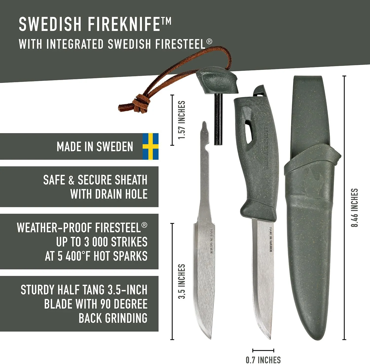 Light My Fire Knife 3.5-in Fixed Blade Survival & Camping Knife with Sheath, Magnesium Flint Fire Starter 3,000 Strikes
