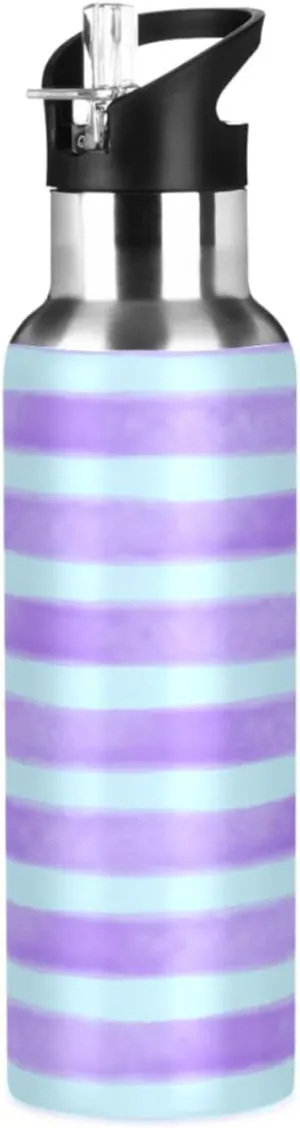 Light Stripe Sports Water Bottle with Straw, 22oz BPA Free Stainless Steel Vacuum Insulated Bottle for Gym Fitness Outdoor