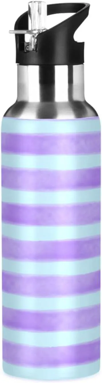 Light Stripe Sports Water Bottle with Straw, 22oz BPA Free Stainless Steel Vacuum Insulated Bottle for Gym Fitness Outdoor