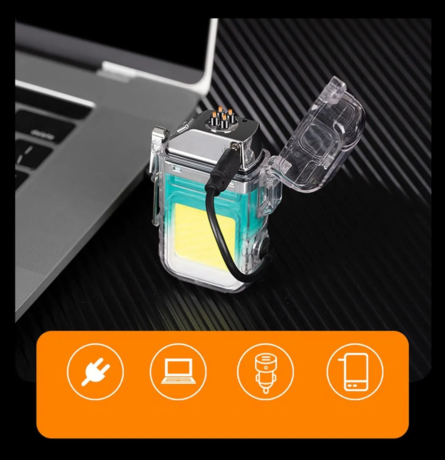 Lighter Arc Plasma Multifunctional Illumination Transparent Shell Waterproof USB Chargeable for Outdoor Camping The Climb Survive(H)