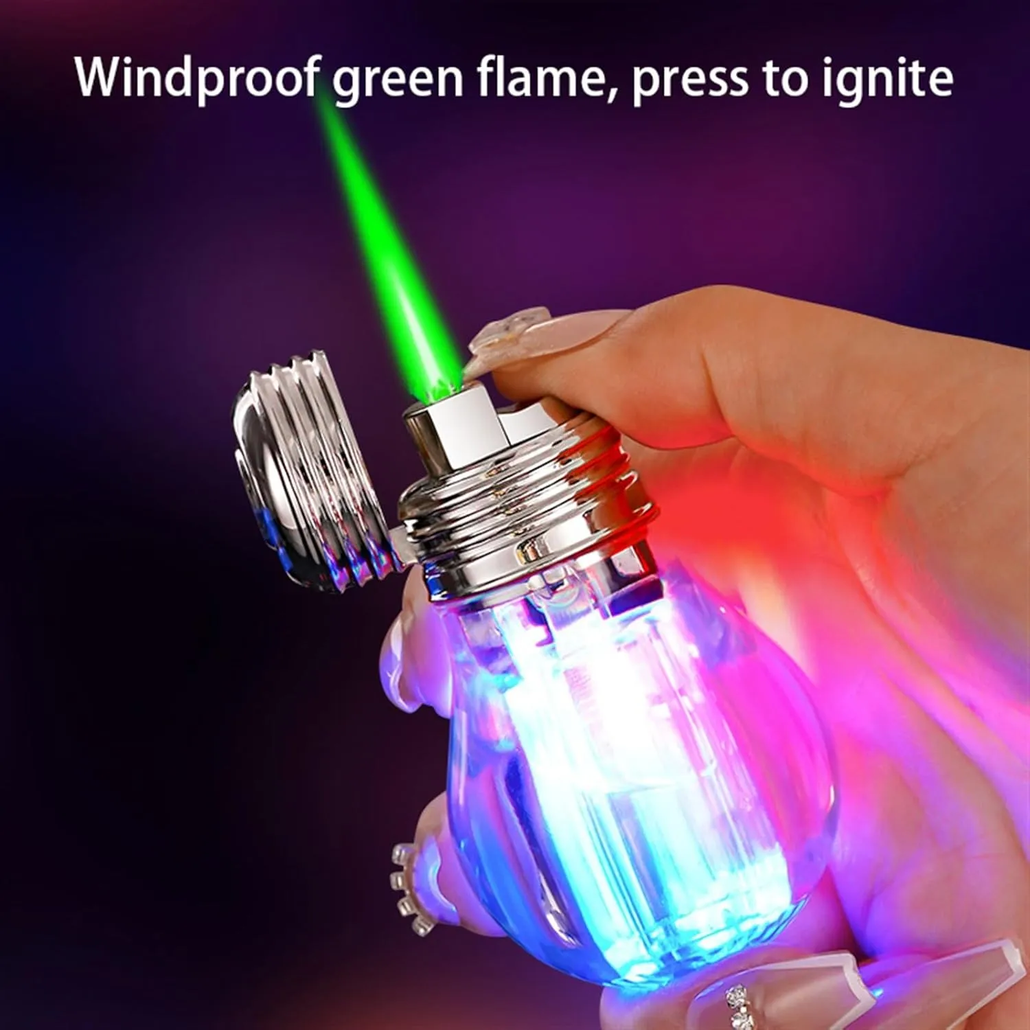 Lighter, Torch Lighter, Windproof Green Flame Lighter, Refillable Butane Lighter, Suitable for Outdoor, Indoor, Camping, BBQ, Candle, Birthday, Gift (No Gas)(C)