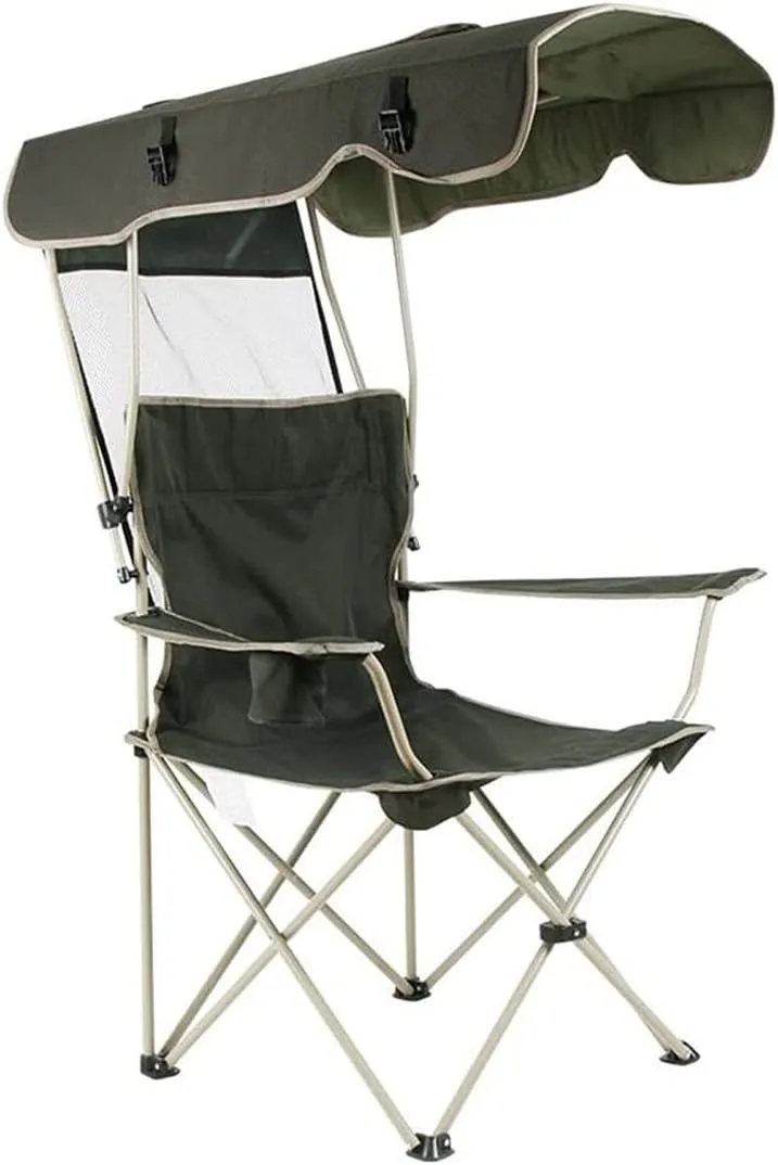 Lightweight Camping Chair Canopy Camping Chair Folding Sport Chair with Sunshade Cup Holder Portable Heavy Duty Chair for Beach Picnic Outdoor Hiking