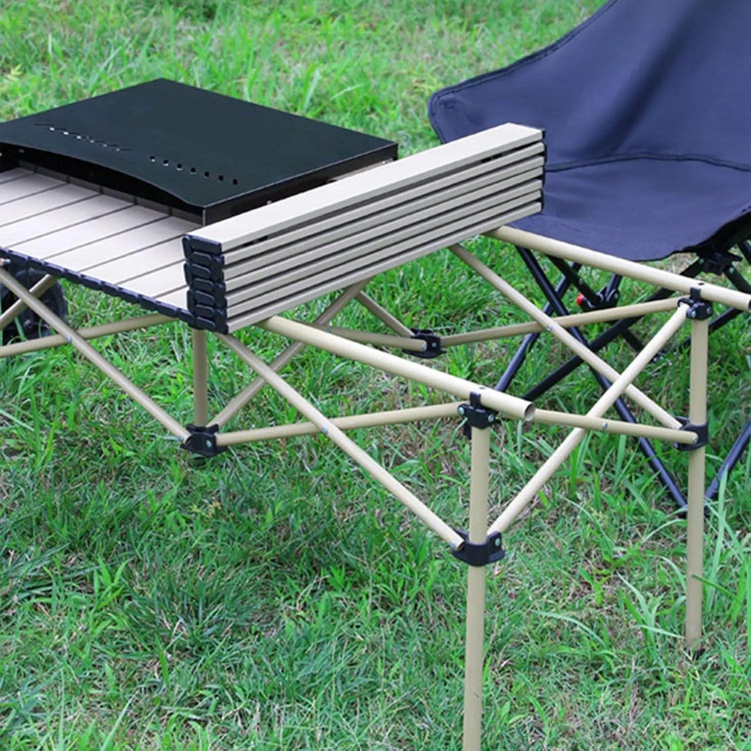 Lightweight Compact Folding Camping Table, Alloy Folding Roll Up Table for 4-6 Person for Picnic, Camping, Barbecue and Party,Portable Multifunctional Table with Carry Bag(B,95x50x50cm)