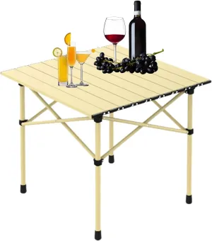 Lightweight Folding Camping Table, Portable Aluminum Table with Carry Bag, Perfect for Camping, Backpacking, Beach, and Outdoor Parties Light Yellow 50×53×50cm/19.7×20.9×19.7in