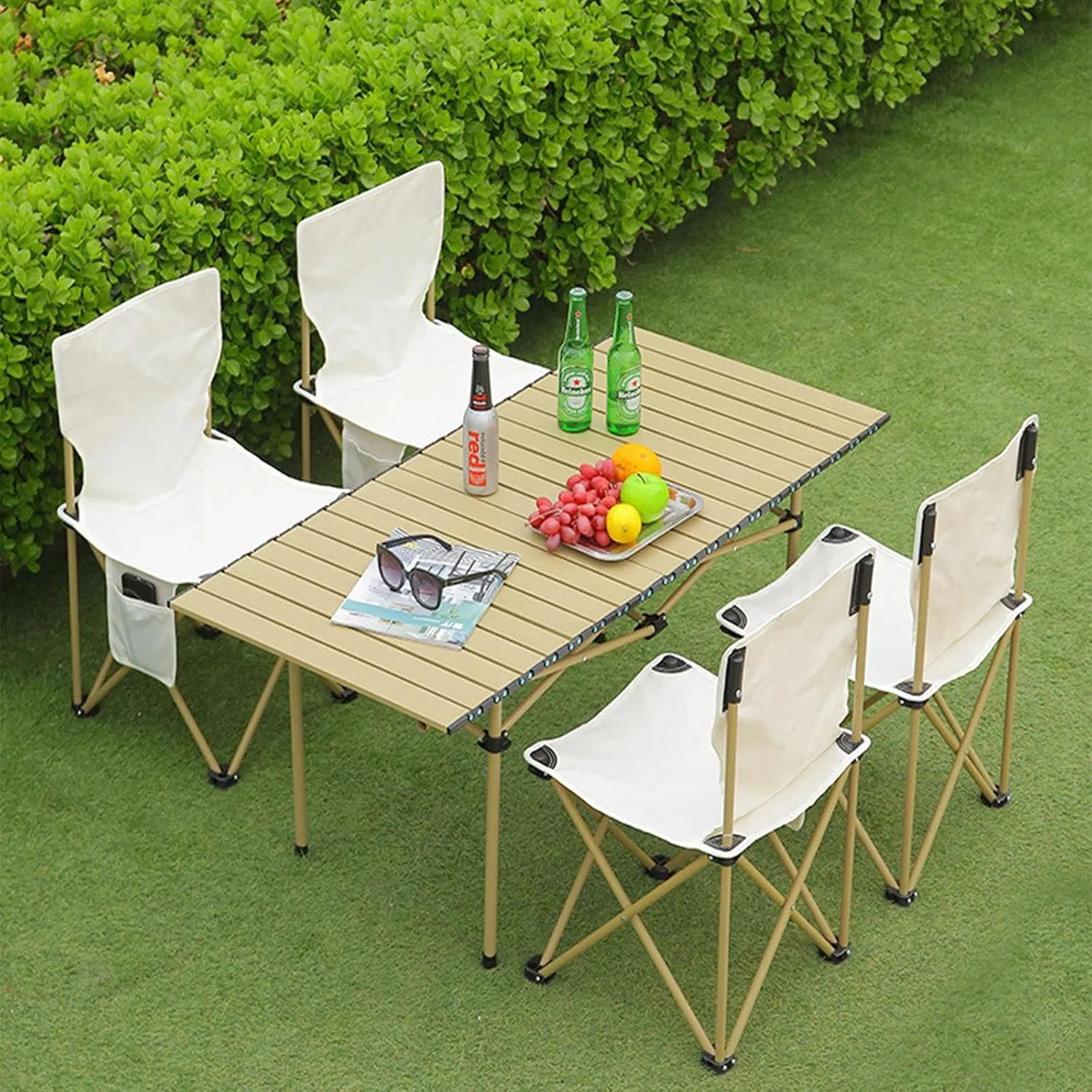 Lightweight Folding Camping Table, Portable Aluminum Table with Carry Bag, Perfect for Camping, Backpacking, Beach, and Outdoor Parties Light Yellow 50×53×50cm/19.7×20.9×19.7in