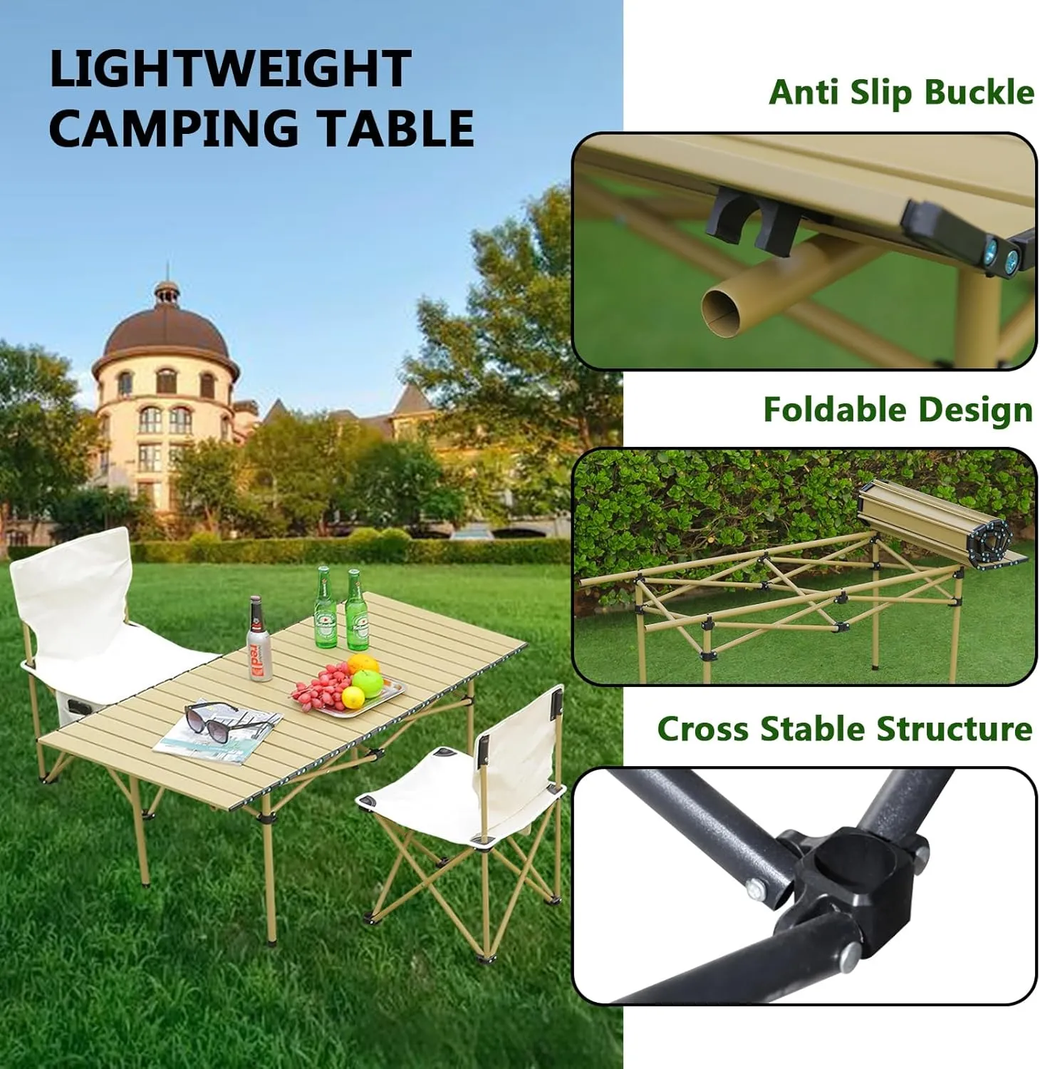 Lightweight Folding Camping Table, Portable Aluminum Table with Carry Bag, Perfect for Camping, Backpacking, Beach, and Outdoor Parties Light Yellow 50×53×50cm/19.7×20.9×19.7in