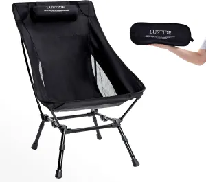 Lightweight Heavy Duty Camp Chair, 380lb Capacity High-Back Headrest, Durable Aluminum Frame, 3-Way Adjustable Legs, Quick-Fold Compact Bag, Stable Square Base for Camping, Beach, Hiking, Tailgating