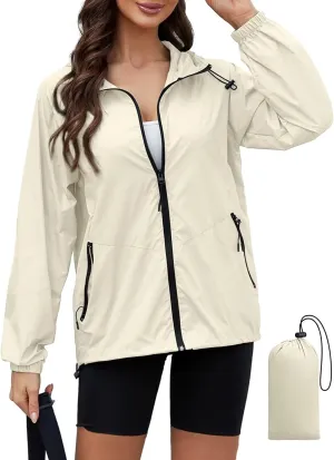 Lightweight Rain Jacket Women Packable Rain Jacket Women Waterproof Lightweight Girls Rain Jacket Wind breaker Jacket Womens Raincoat with Hood for Hiking Outdoor Travel Beige XXL