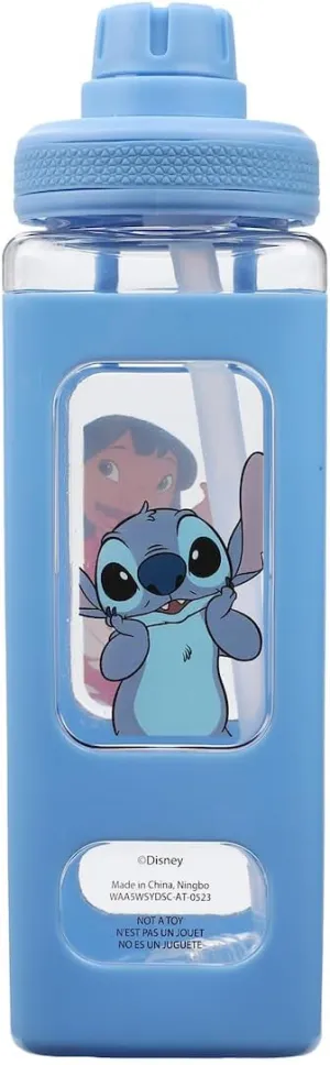 Lilo & Stitch Waving Characters 24 oz Blue Square Plastic Water Bottle