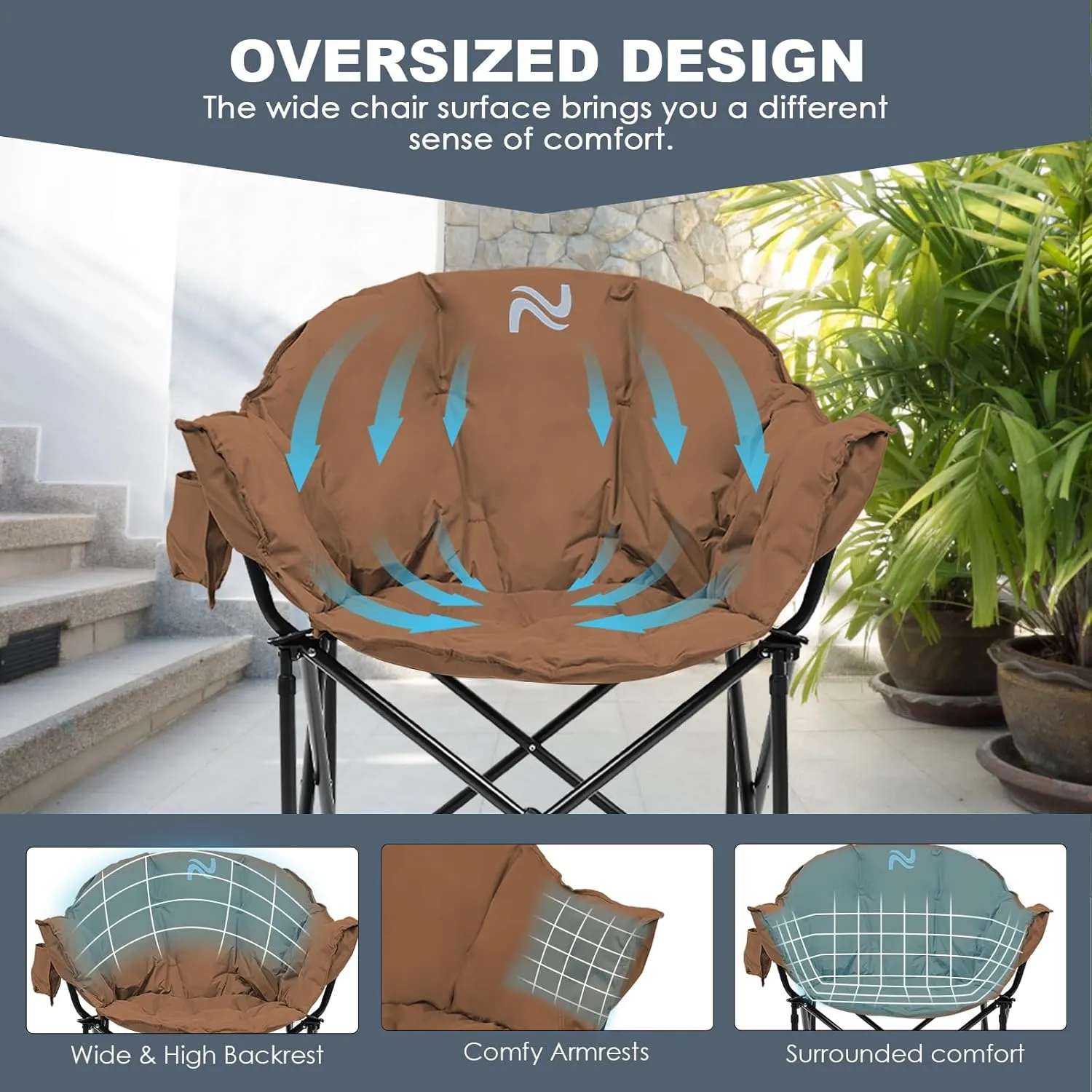 LILYPELLE Oversized Heated Camping Chair, Patio Lounge Chairs with 3 Heat Levels, Portable Folding Heated Chair Round Moon Saucer Folding Lawn Chair Outdoor Chair for Camping, Lounge Patio