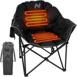 LILYPELLE Oversized Heated Camping Chair, Patio Lounge Chairs with 3 Heat Levels, Portable Folding Heated Chair Round Moon Saucer Folding Lawn Chair Outdoor Chair for Camping, Lounge Patio
