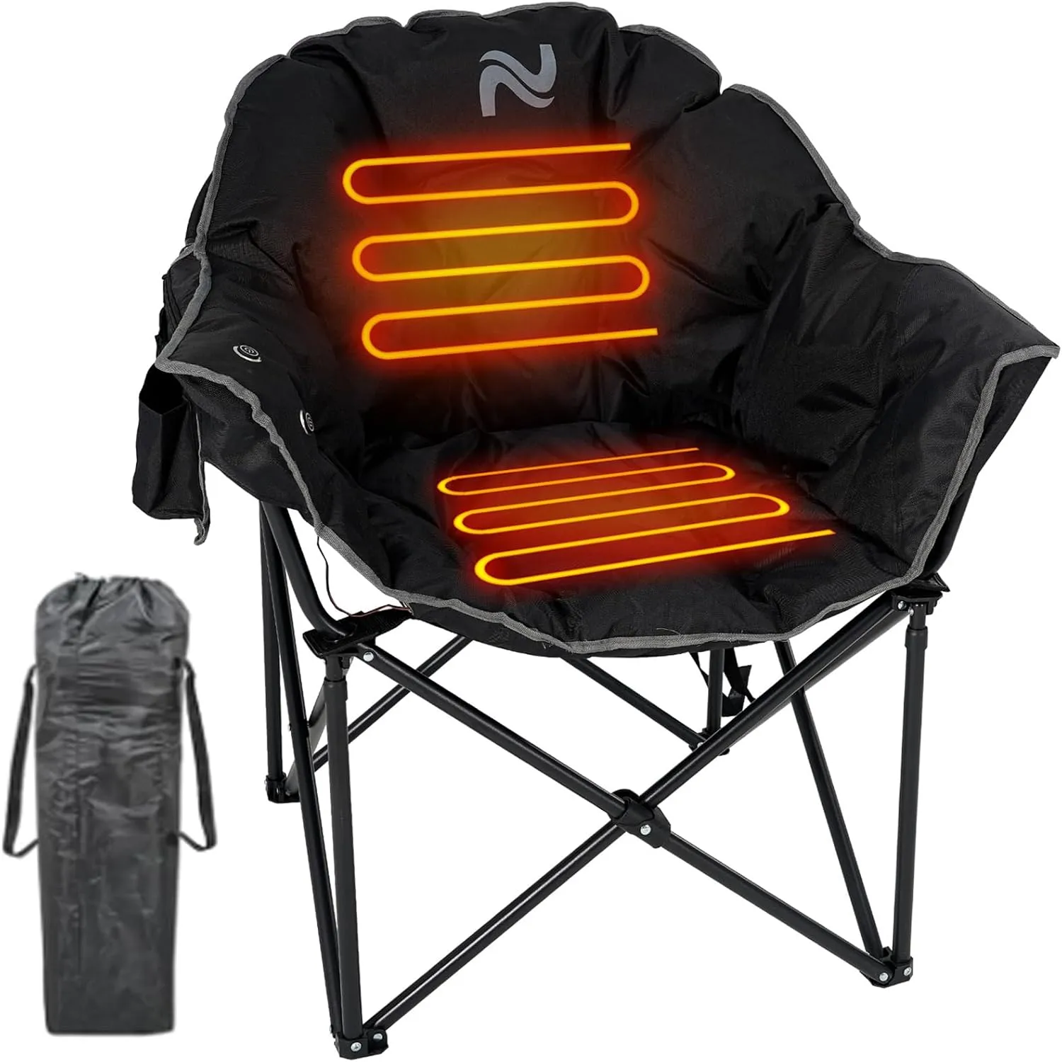LILYPELLE Oversized Heated Camping Chair, Patio Lounge Chairs with 3 Heat Levels, Portable Folding Heated Chair Round Moon Saucer Folding Lawn Chair Outdoor Chair for Camping, Lounge Patio