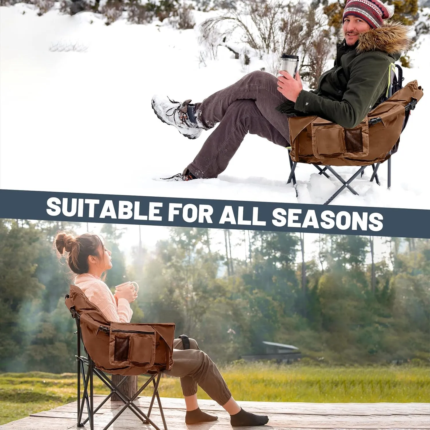 LILYPELLE Oversized Heated Camping Chair, Patio Lounge Chairs with 3 Heat Levels, Portable Folding Heated Chair Round Moon Saucer Folding Lawn Chair Outdoor Chair for Camping, Lounge Patio