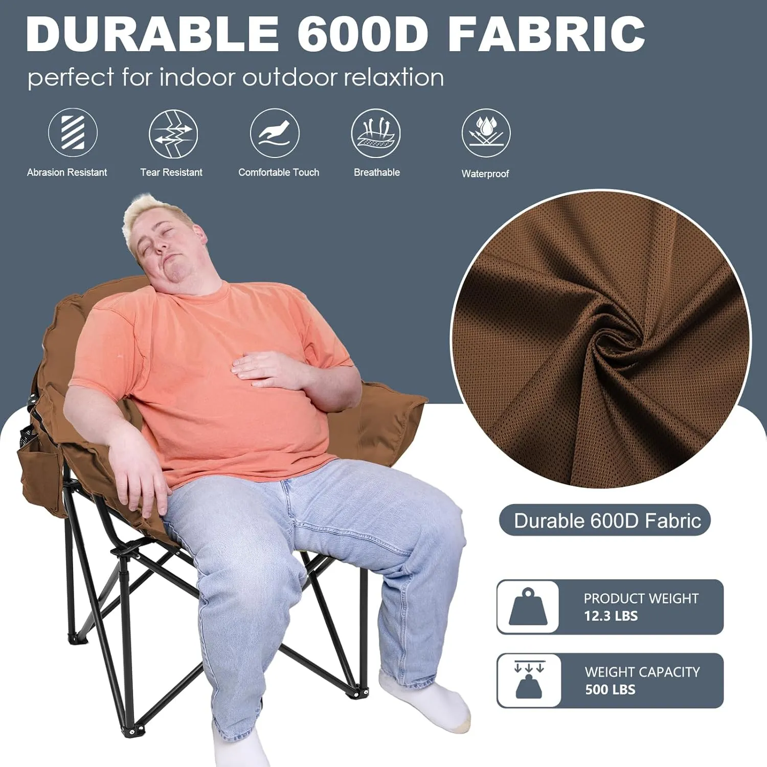 LILYPELLE Oversized Heated Camping Chair, Patio Lounge Chairs with 3 Heat Levels, Portable Folding Heated Chair Round Moon Saucer Folding Lawn Chair Outdoor Chair for Camping, Lounge Patio