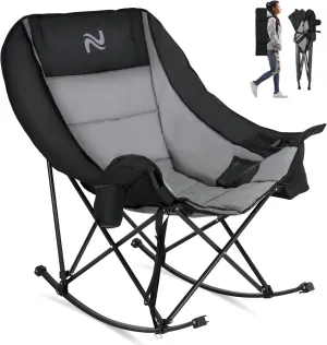 LILYPELLE Oversized Rocking Camping Chair, Fully Padded Patio Chair with Cooler Bag and Side Pocket, High Back Portable Lawn Recliner Rocker Chairs for Camp, Patio, Supports 400 lbs