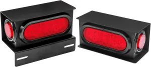 LIMICAR Trailer Lights Welded Mount Steel Boxes Housing Kit w/6 inch LED Oval Tail Lights & 2 inch LED Red Round Side Lights w/Grommets Wire Pigtails Connectors (Pack of 2)
