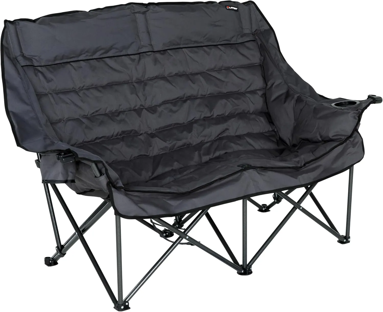 Lippert Big Bear Dark Grey Folding Camping Loveseat with 500-lb. Weight Capacity, Durable Mesh Fabrics, High-Loft Cushioning, Dual Cupholders, Storage Pocket, Zippered Carrying Bag - 2023053717