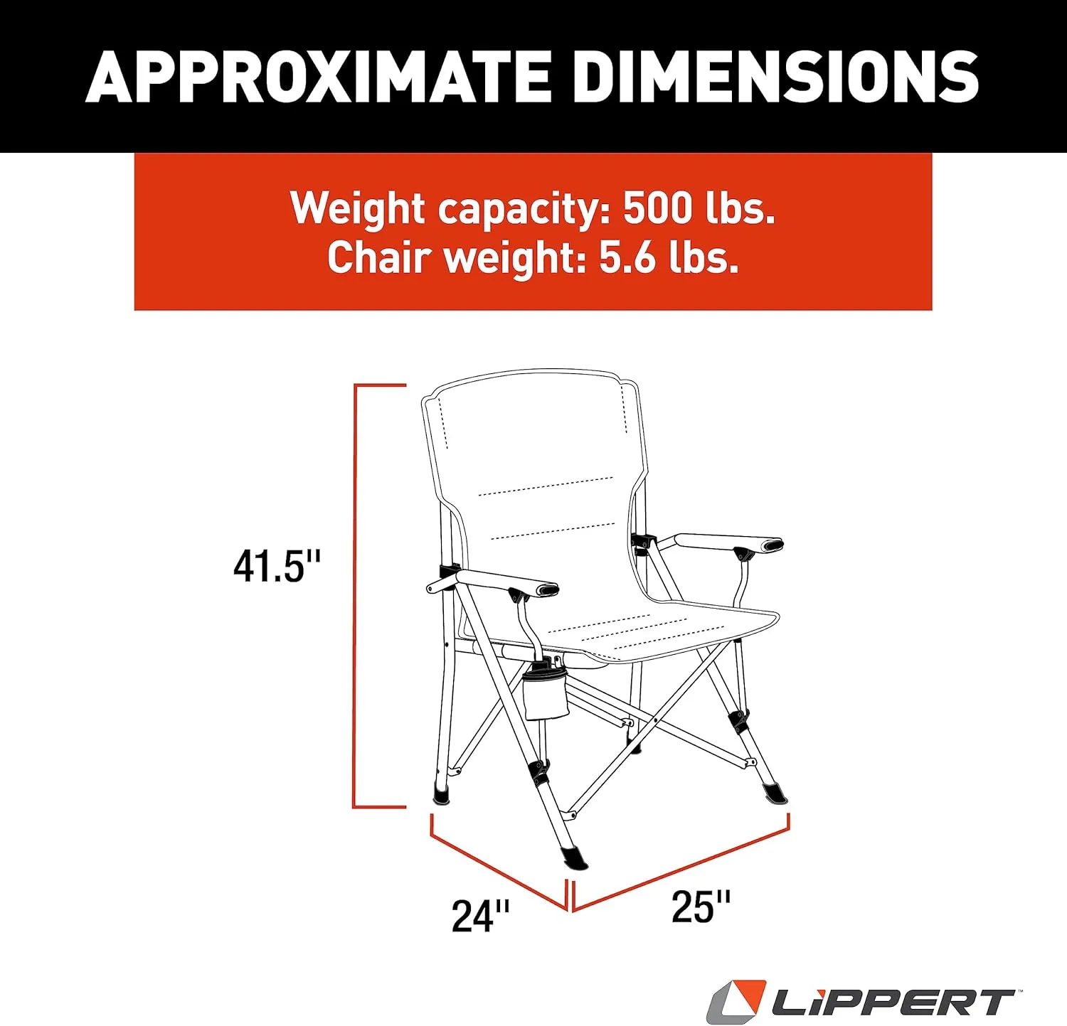 Lippert Components Scout Outdoor Folding Chair for Camping, Foldable, Steel Tube Frame, 600D Polyester, UV and Water Resistant PVC Coating, 500 lb. Weight Capacity, Dark Grey - 2021123276