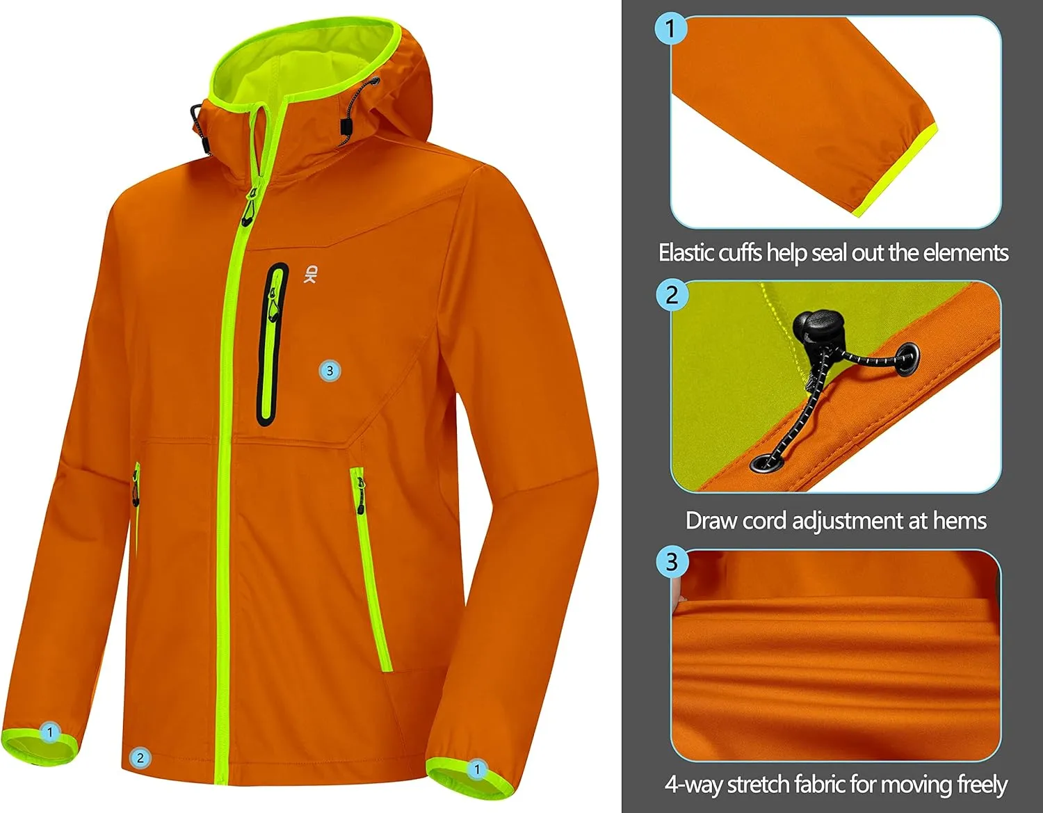 Little Donkey Andy Men's Lightweight Hooded Softshell Jacket for Running Travel Hiking, Windproof Outerwear, Water Repellent